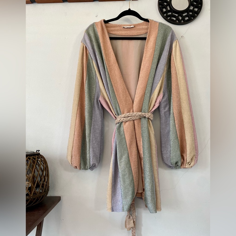 Aura Metallic Sparkle Pastel Mini Wrap Dress - Picture 2 of 8